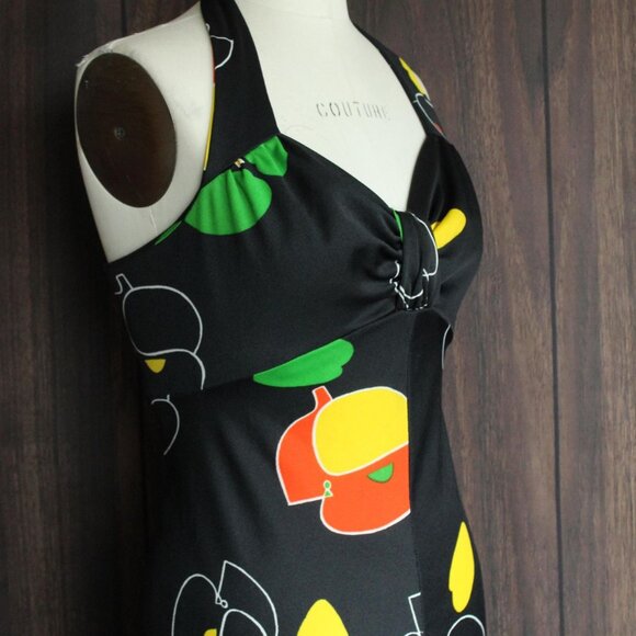 Vintage 1970s 1980s Dress, Joseph Magnin Maxidress, Primary Color Florals Halter - Picture 4 of 10